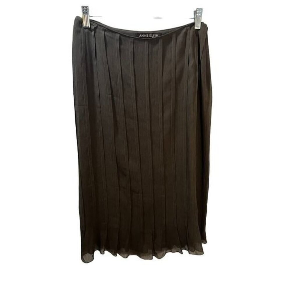 Anne Klein Pleated Flared Maxi Skirt Waistband‎ Brown Size 6